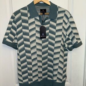 Ben Sherman NWT Mod-Inspired Knit Polo in "Smoke Blue" and Cream